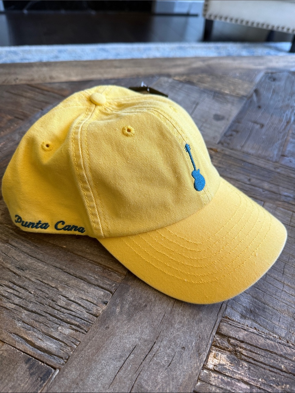 NEW Hard Rock Punta Cana Yellow Adjustable Baseball Hat w/Blue Guitar Embroidery